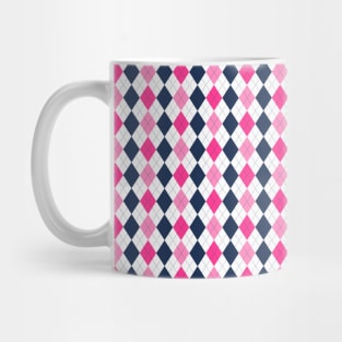 Pink Navy Blue and White Argyle Pattern Diamond Checks Mug